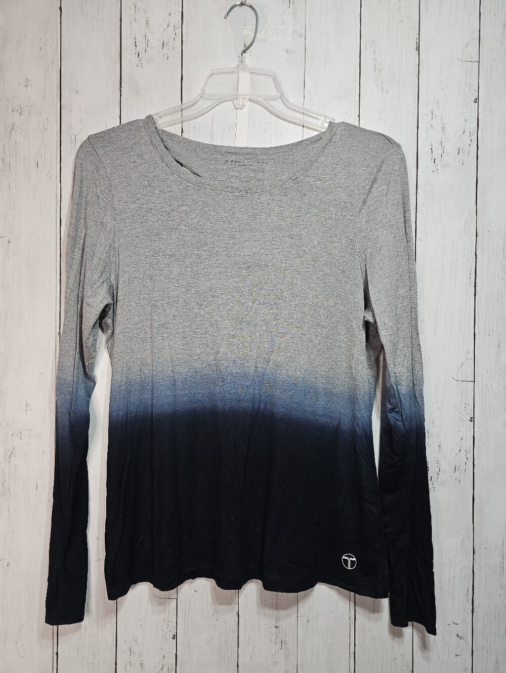 Trina Turk Recreation Women's Gray Blue Ombre Long Sleeve Knit Shirt Size Medium